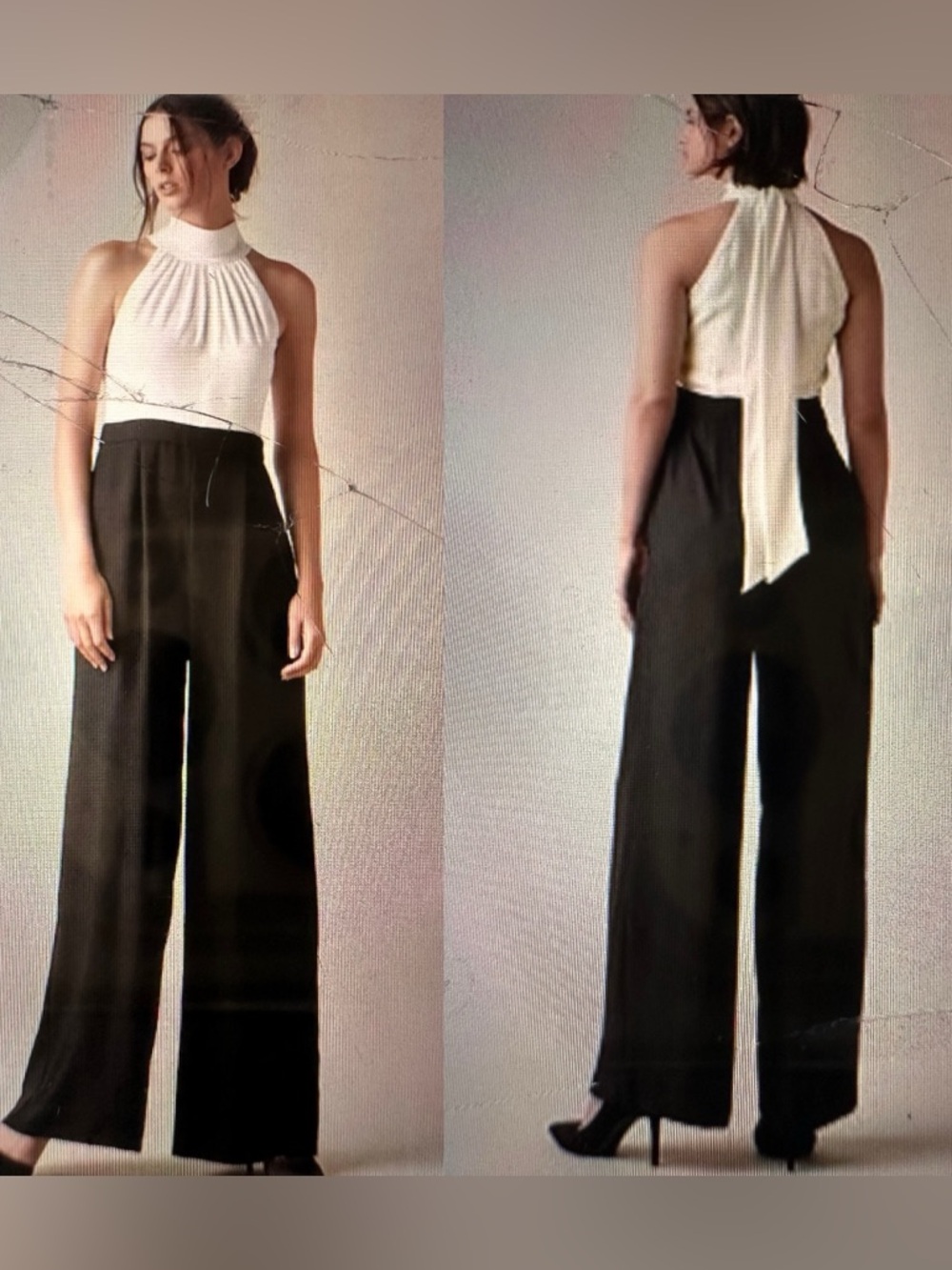 Jason Wu Black Wide-Leg Jumpsuit White high neck tie back Top SZ 2 NWOT THICK
